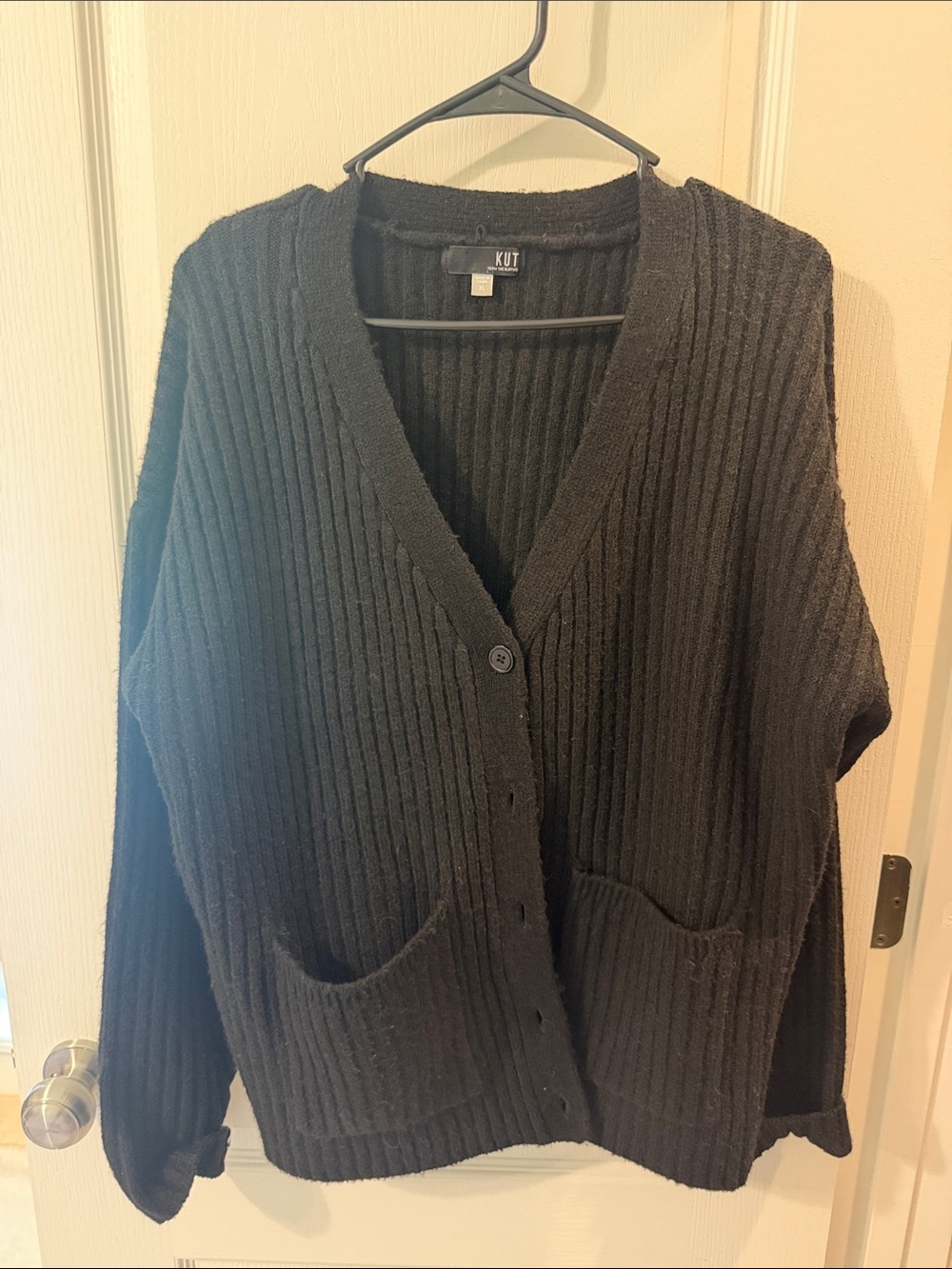 Kut from the Kloth Black Ribbed V-Neck Cardigan